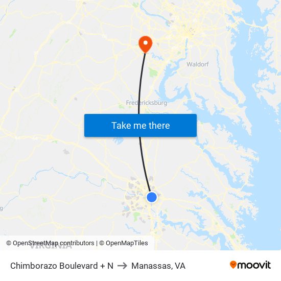 Chimborazo Boulevard + N to Manassas, VA map