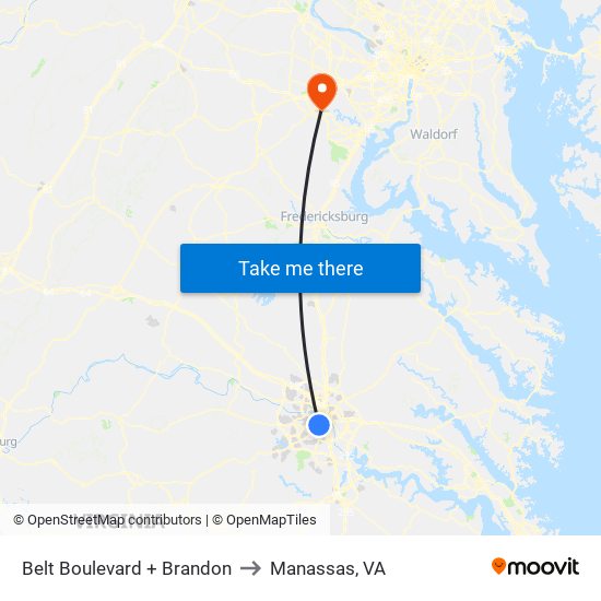 Belt Boulevard + Brandon to Manassas, VA map