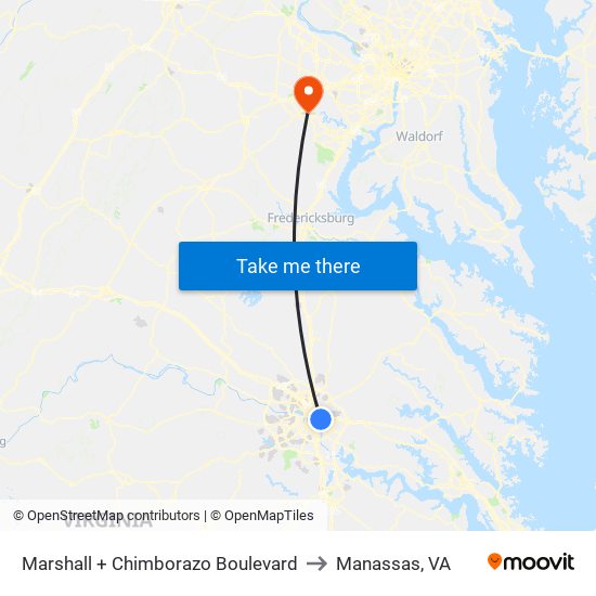 Marshall + Chimborazo Boulevard to Manassas, VA map