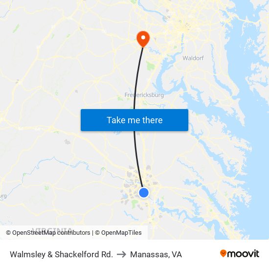 Walmsley & Shackelford Rd. to Manassas, VA map