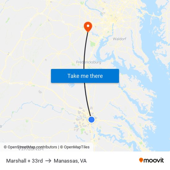 Marshall + 33rd to Manassas, VA map