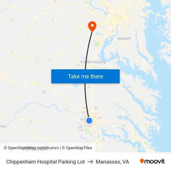 Chippenham Hospital Parking Lot to Manassas, VA map