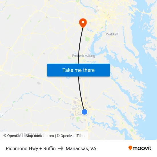 Richmond Hwy + Ruffin to Manassas, VA map
