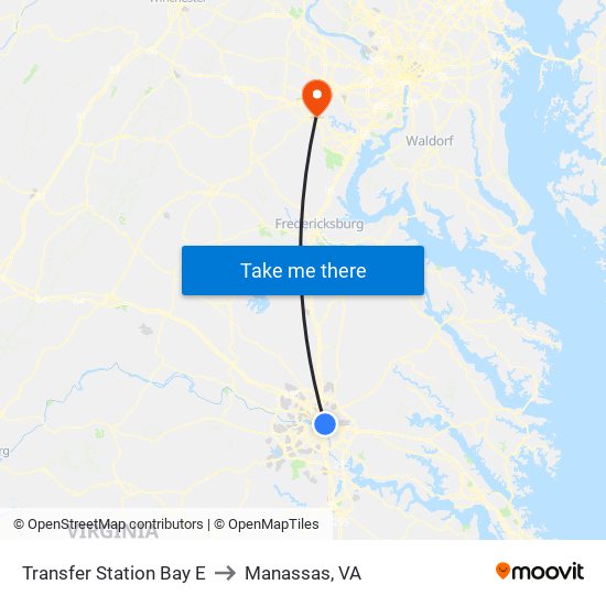 Transfer Station Bay E to Manassas, VA map