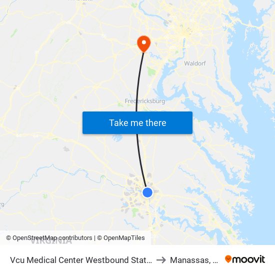 Vcu Medical Center Westbound Station to Manassas, VA map