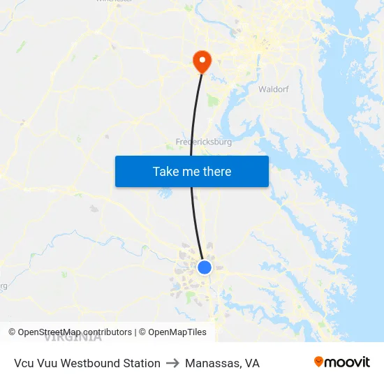 Vcu Vuu Westbound Station to Manassas, VA map