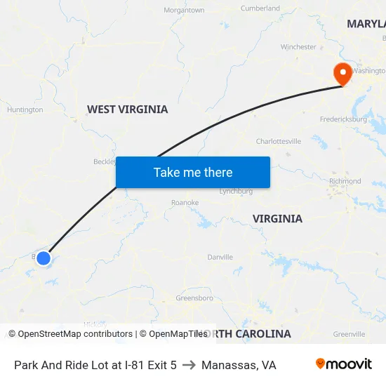 Park And Ride Lot at I-81 Exit 5 to Manassas, VA map