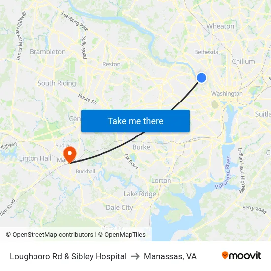 Loughboro Rd & Sibley Hospital to Manassas, VA map