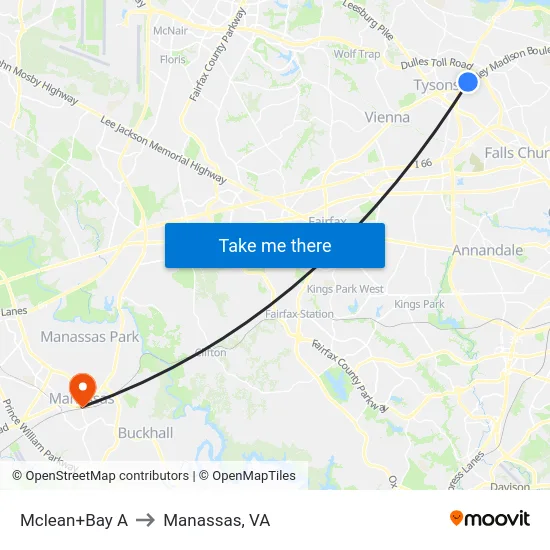 Mclean+Bay A to Manassas, VA map