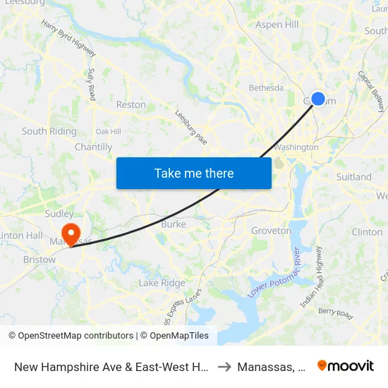 New Hampshire Ave & East-West Hwy to Manassas, VA map