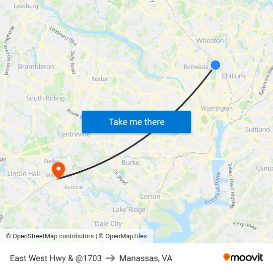 East West Hwy & @1703 to Manassas, VA map