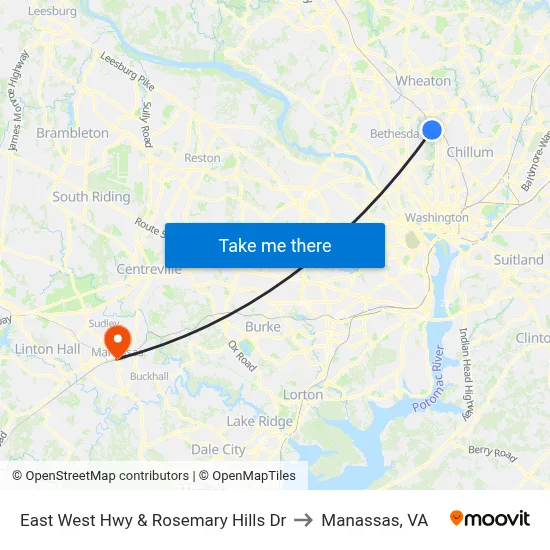 East West Hwy & Rosemary Hills Dr to Manassas, VA map