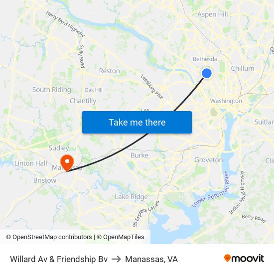 Willard Av & Friendship Bv to Manassas, VA map