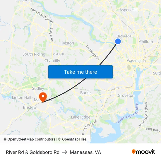 River Rd & Goldsboro Rd to Manassas, VA map