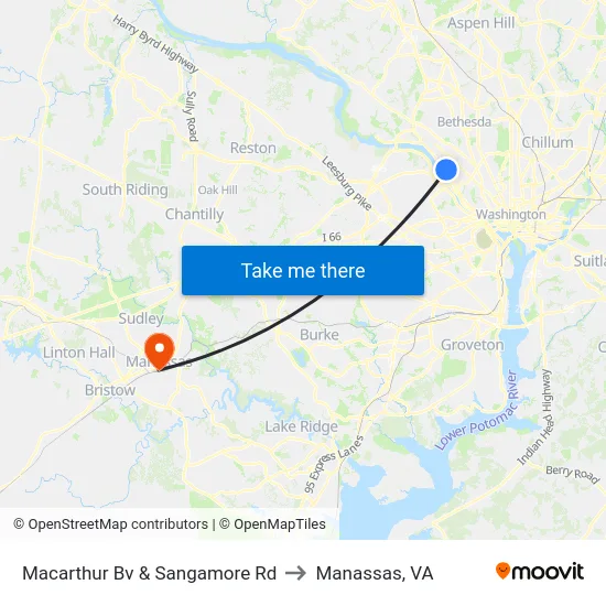 Macarthur Bv & Sangamore Rd to Manassas, VA map