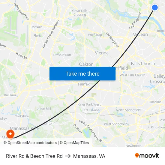 River Rd & Beech Tree Rd to Manassas, VA map