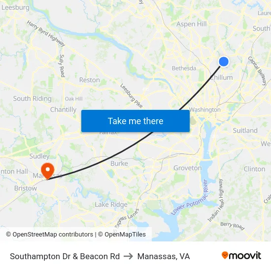 Southampton Dr & Beacon Rd to Manassas, VA map