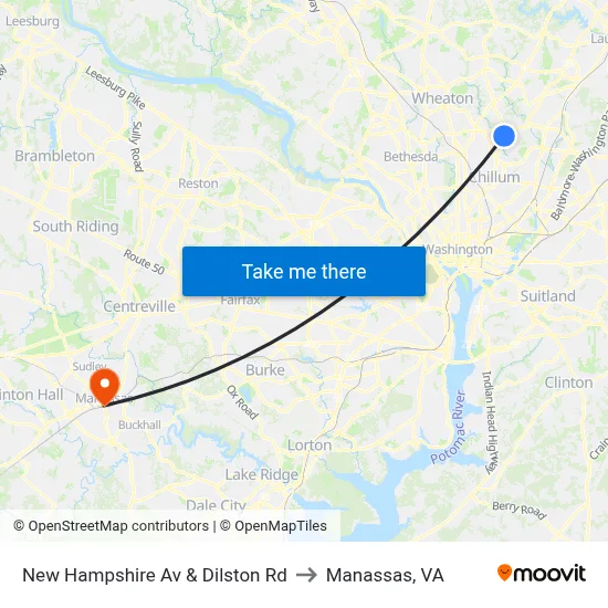 New Hampshire Av & Dilston Rd to Manassas, VA map