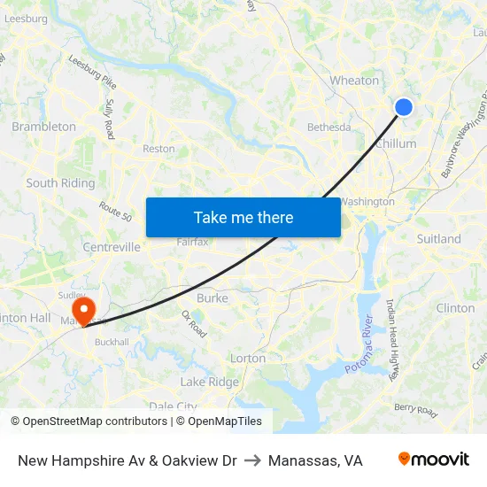 New Hampshire Av & Oakview Dr to Manassas, VA map