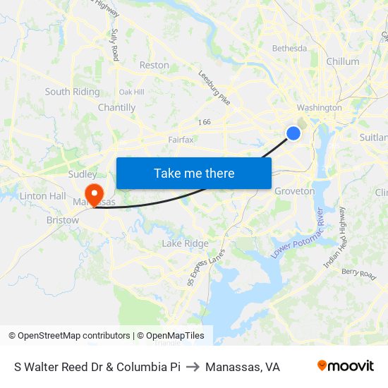 S Walter Reed Dr & Columbia Pi to Manassas, VA map