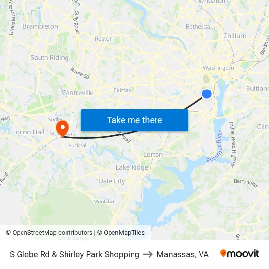 S Glebe Rd & Shirley Park Shopping to Manassas, VA map