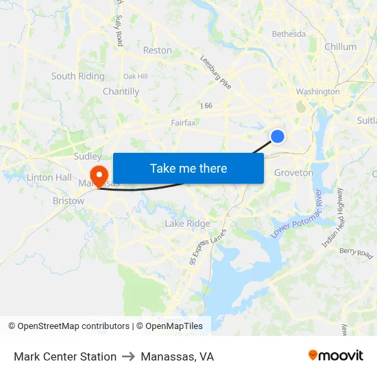 Mark Center Station to Manassas, VA map