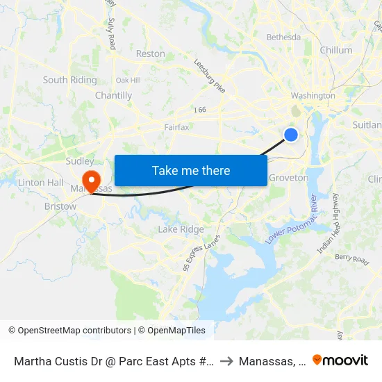 Martha Custis Dr @ Parc East Apts #1225 to Manassas, VA map