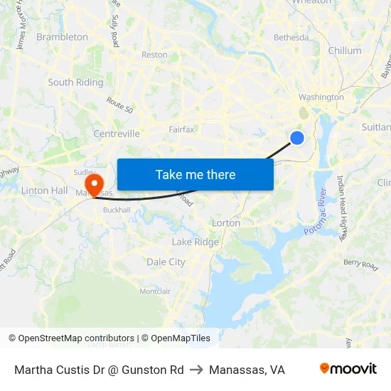 Martha Custis Dr @ Gunston Rd to Manassas, VA map