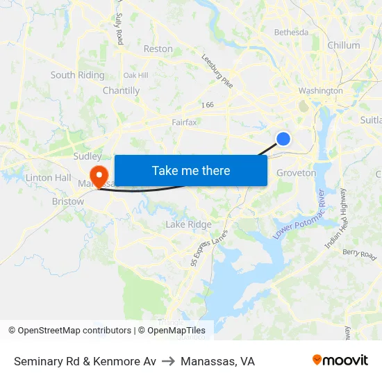 Seminary Rd & Kenmore Av to Manassas, VA map