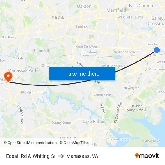 Edsall Rd & Whiting St to Manassas, VA map