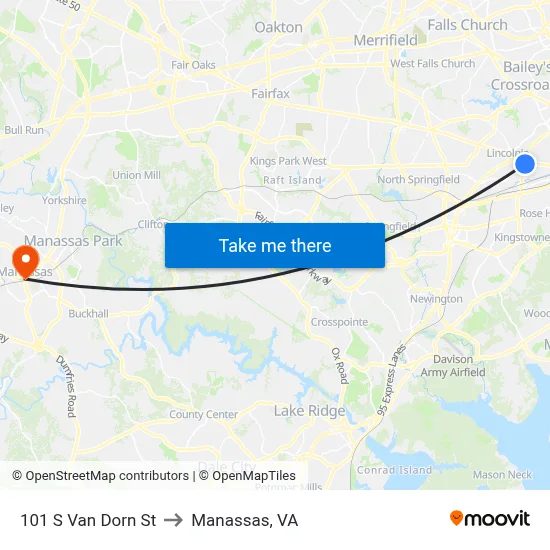 101 S Van Dorn St to Manassas, VA map