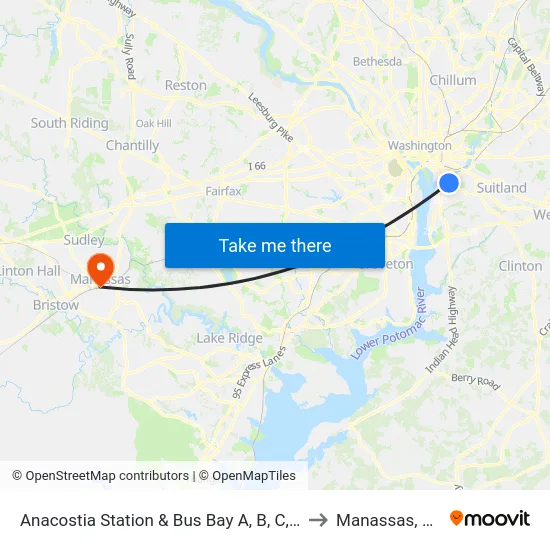 Anacostia Station & Bus Bay A, B, C, D to Manassas, VA map