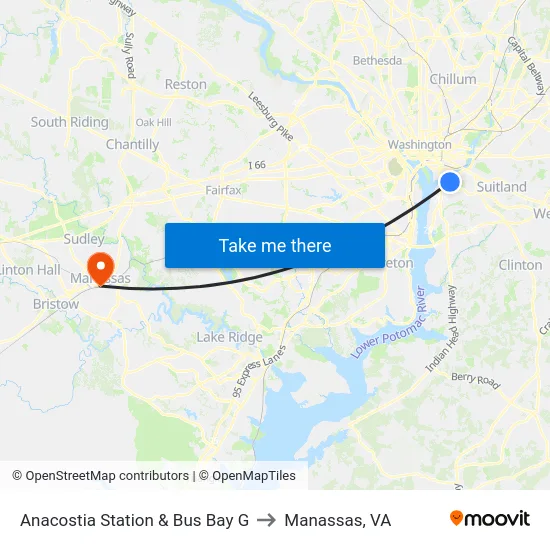 Anacostia Station & Bus Bay G to Manassas, VA map