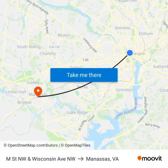 M St NW & Wisconsin Ave NW to Manassas, VA map