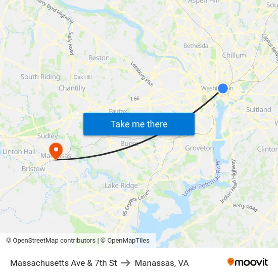 Massachusetts Ave & 7th St to Manassas, VA map