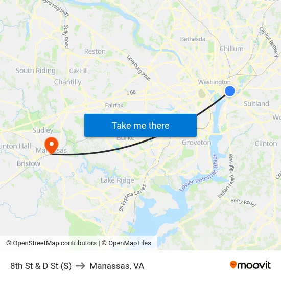 8th St & D St (S) to Manassas, VA map