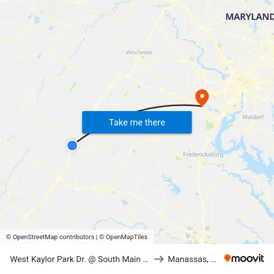 West Kaylor Park Dr. @ South Main St. to Manassas, VA map