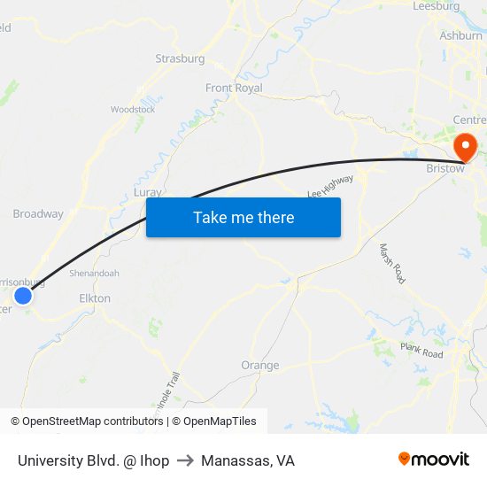 University Blvd. @ Ihop to Manassas, VA map