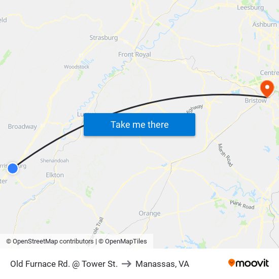 Old Furnace Rd. @ Tower St. to Manassas, VA map