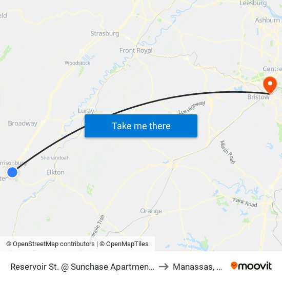 Reservoir St. @ Sunchase Apartments to Manassas, VA map