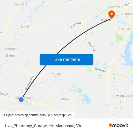 Uva_Pharmacy_Garage to Manassas, VA map