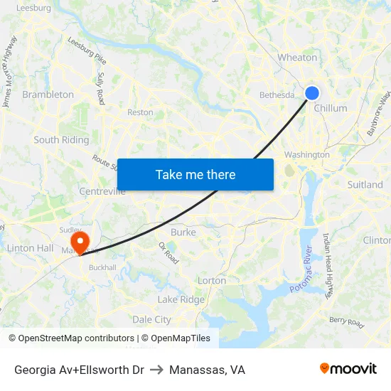 Georgia Av+Ellsworth Dr to Manassas, VA map