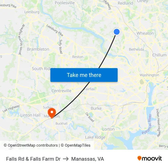 Falls Rd & Falls Farm Dr to Manassas, VA map
