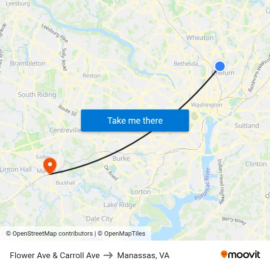 Flower Ave & Carroll Ave to Manassas, VA map
