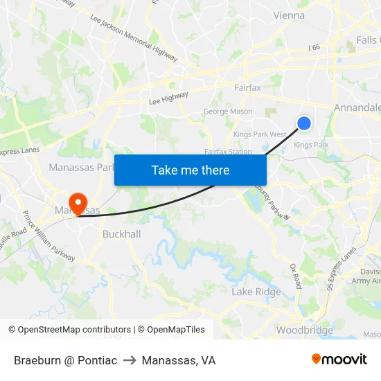 Braeburn @ Pontiac to Manassas, VA map