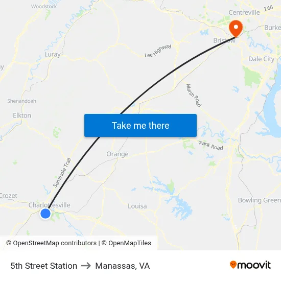 5th Street Station to Manassas, VA map