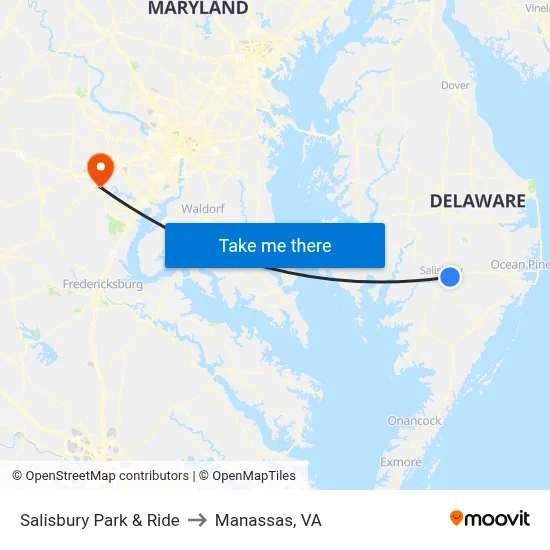 Salisbury Park & Ride to Manassas, VA map