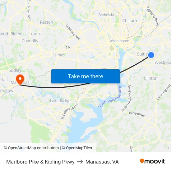 Marlboro Pike & Kipling Pkwy to Manassas, VA map