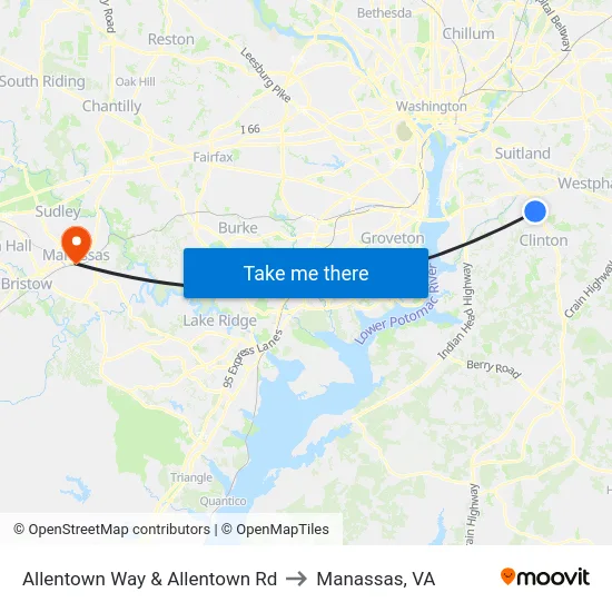 Allentown Way & Allentown Rd to Manassas, VA map