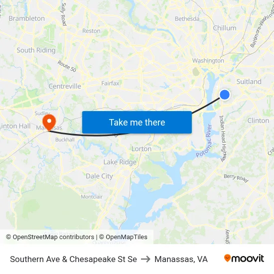 Southern Ave & Chesapeake St Se to Manassas, VA map